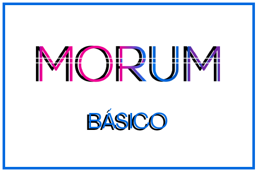 Texto en colores vivos que dice "MORUM" y "BÁSICO".